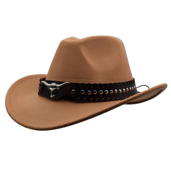 1114 Unisex Western Cowboy Hat Fur Felt Cowgirl Hats Wide Brim With Belt main image 5